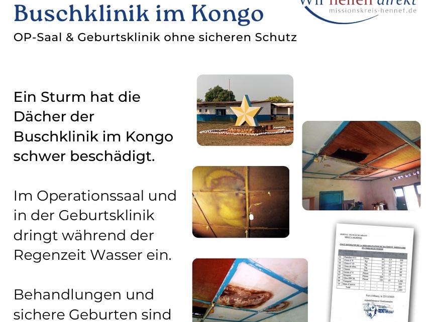 Sturmschaden in der Buschklinik im Kongo: ein großes Danke an eure Spenden